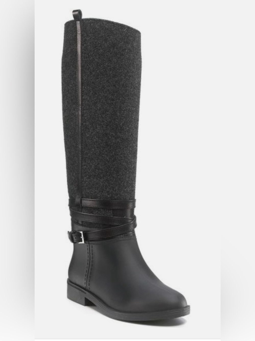 Salvatore Ferragamo Cordelia Wool/Rubber Riding Rain Boots, Gray/Black, 36EU
